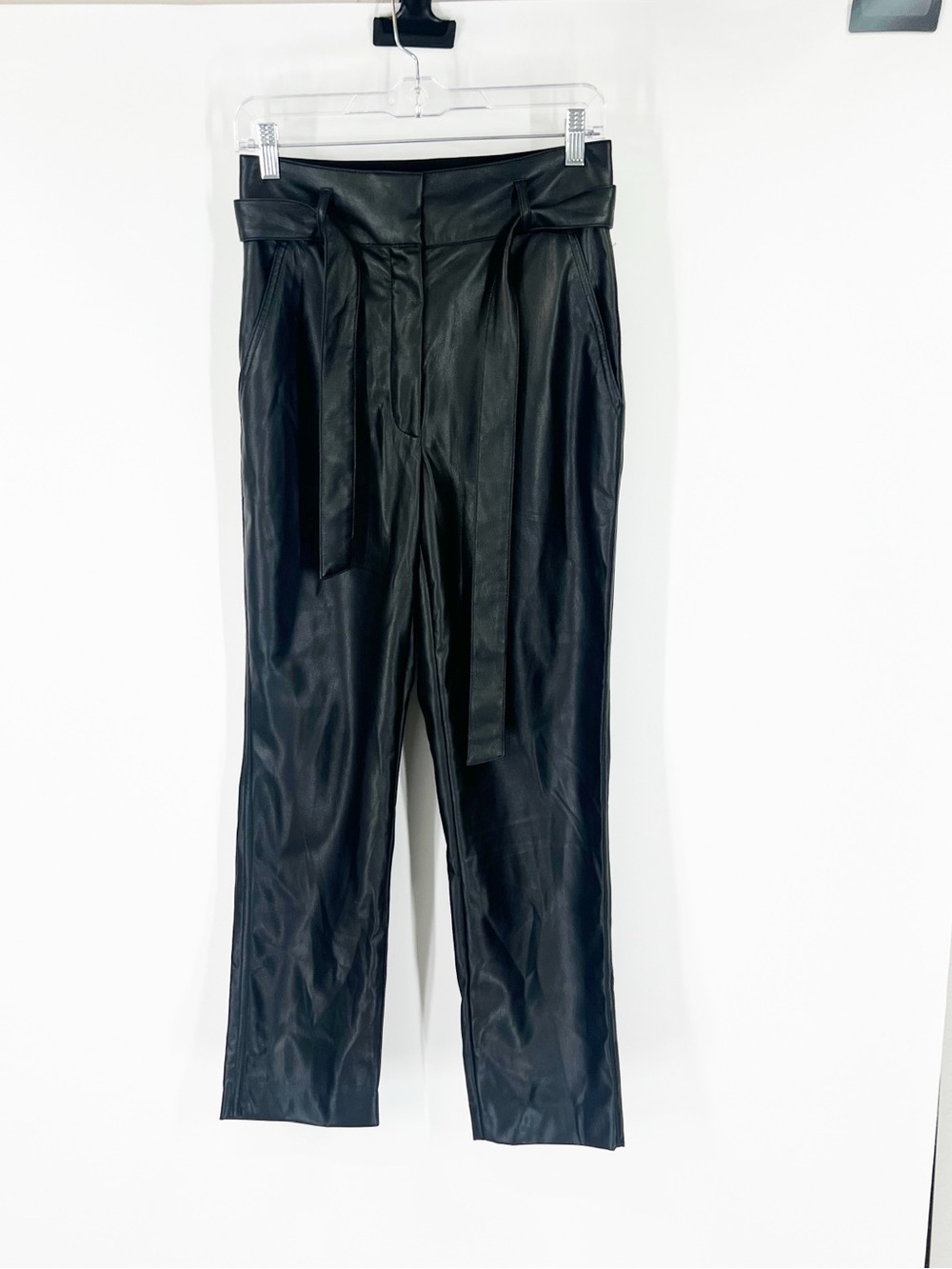 Babaton by Aritzia High Rise Faux Leather Belted Pants Black